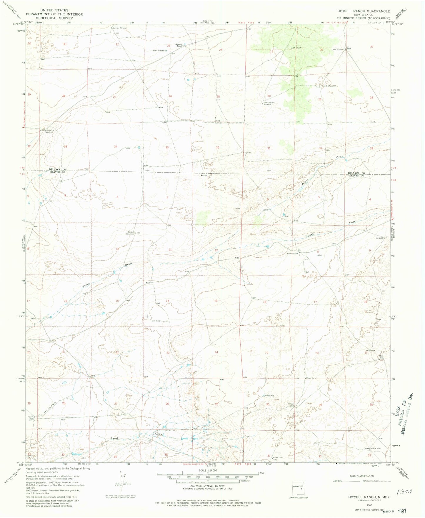 Classic USGS Howell Ranch New Mexico 7.5'x7.5' Topo Map Image
