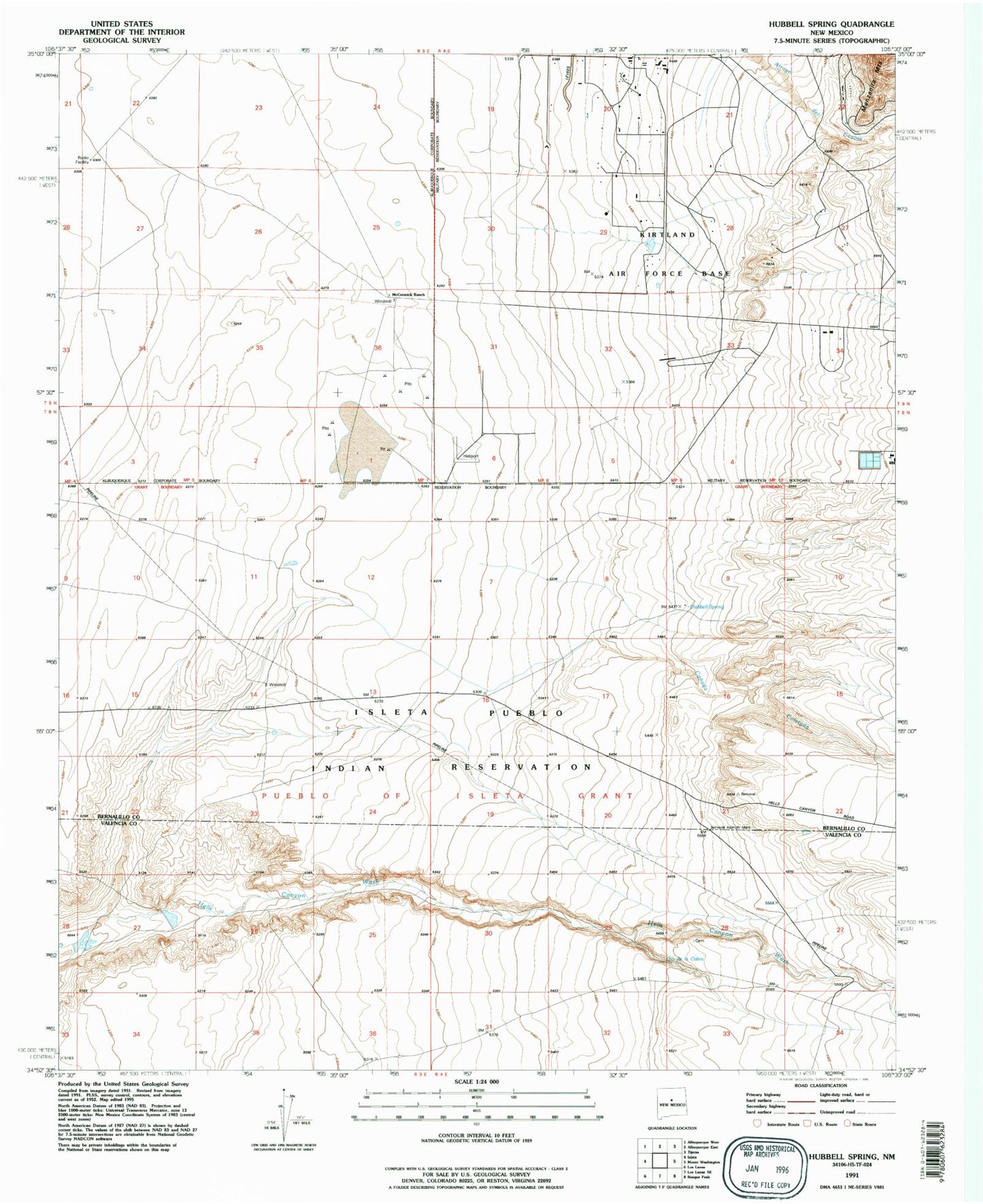 Classic USGS Hubbell Spring New Mexico 7.5'x7.5' Topo Map Image
