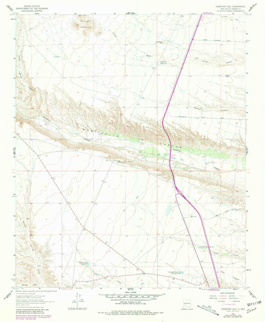 Classic USGS Huerfano Hill New Mexico 7.5'x7.5' Topo Map Image