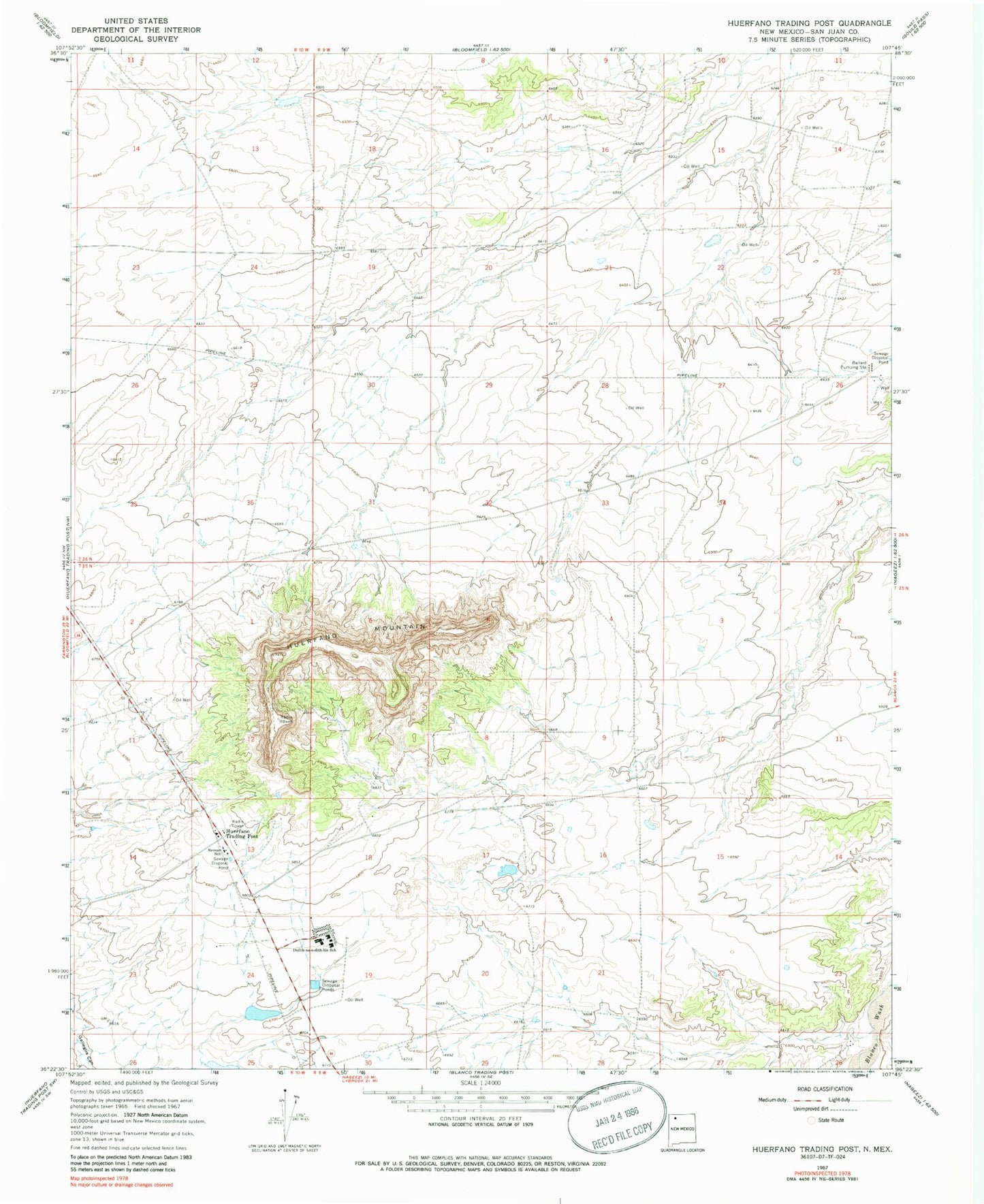 Classic USGS Huerfano Trading Post New Mexico 7.5'x7.5' Topo Map Image