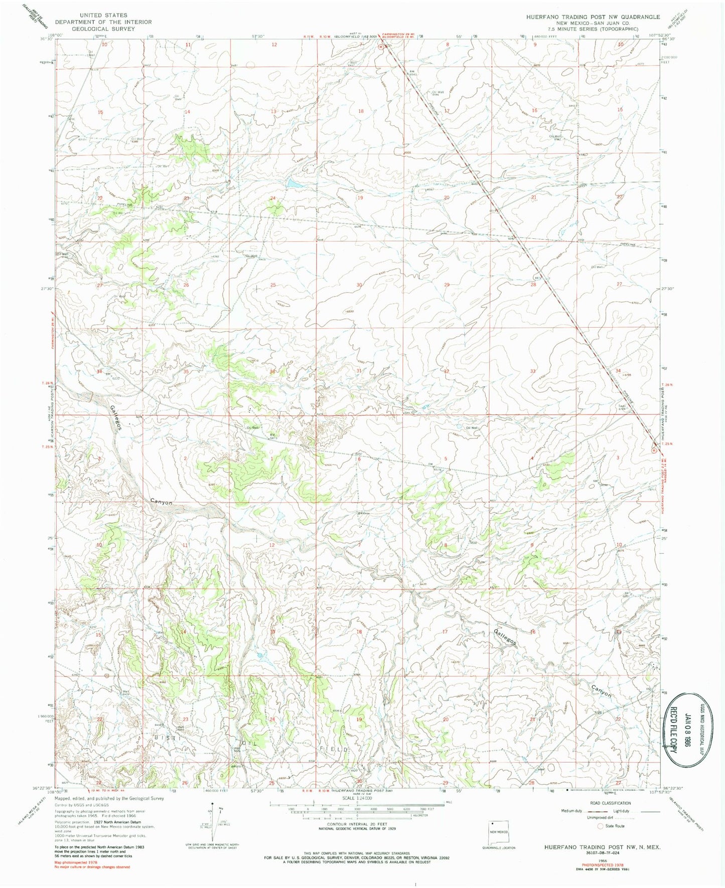 Classic USGS Huerfano Trading Post NW New Mexico 7.5'x7.5' Topo Map Image