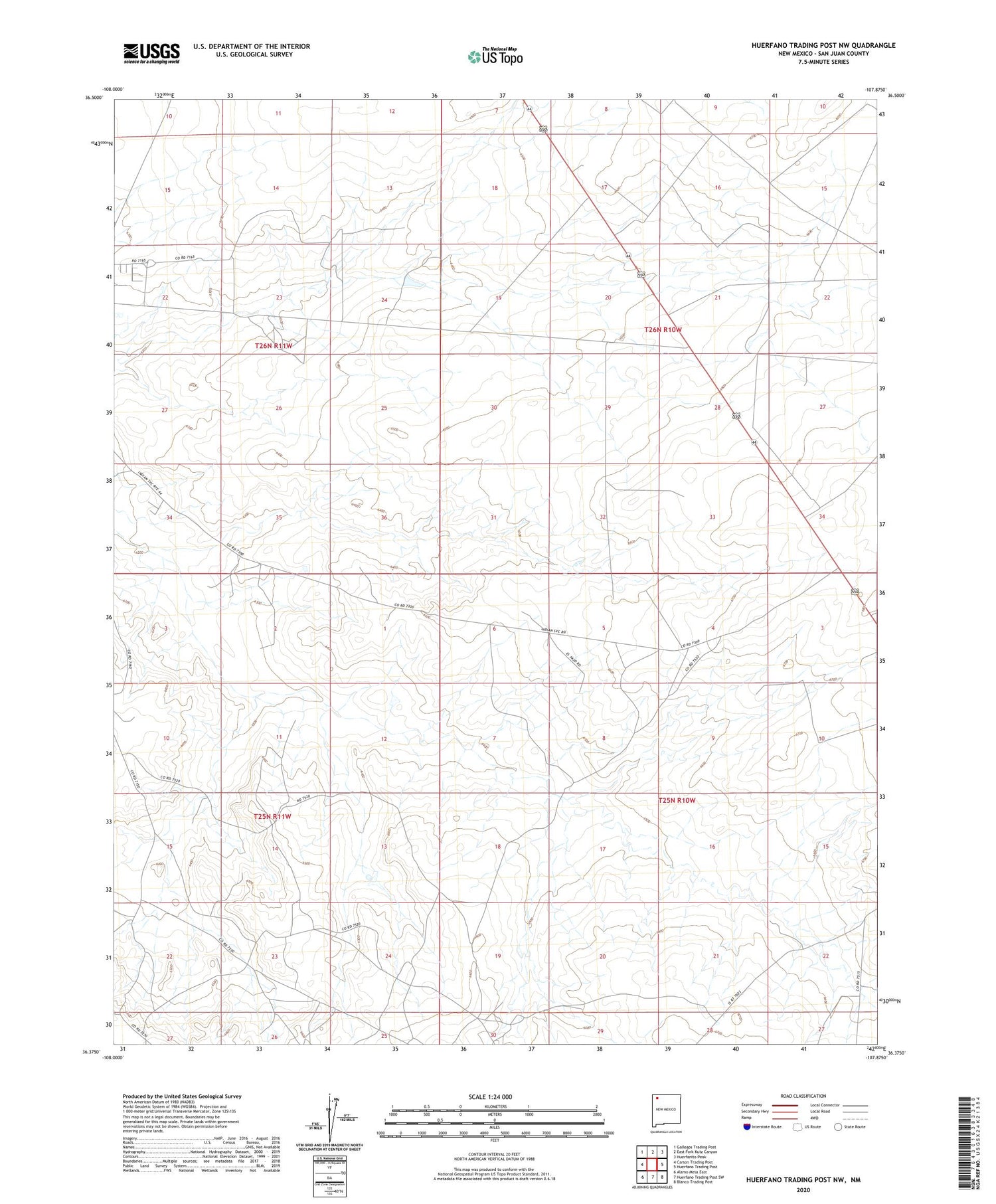 Huerfano Trading Post NW New Mexico US Topo Map Image