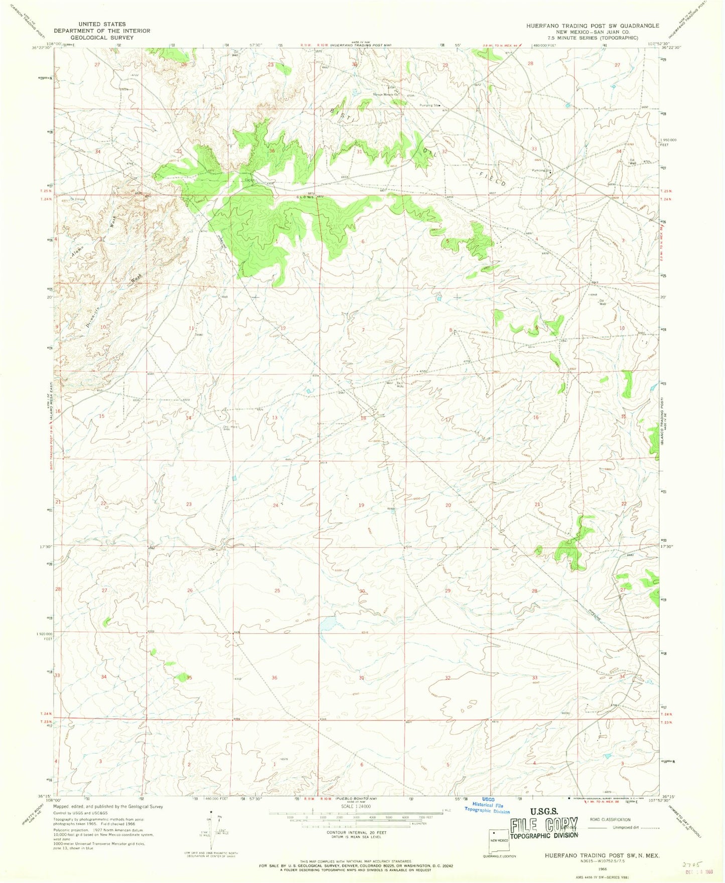 Classic USGS Huerfano Trading Post SW New Mexico 7.5'x7.5' Topo Map Image