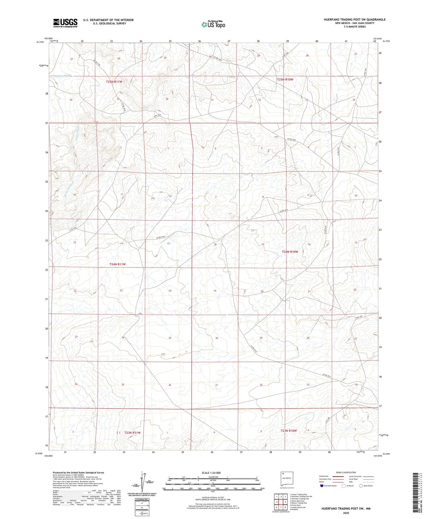 Huerfano Trading Post SW New Mexico US Topo Map Image