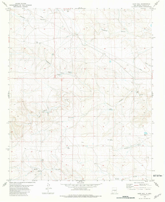 Classic USGS Huff Hill New Mexico 7.5'x7.5' Topo Map Image