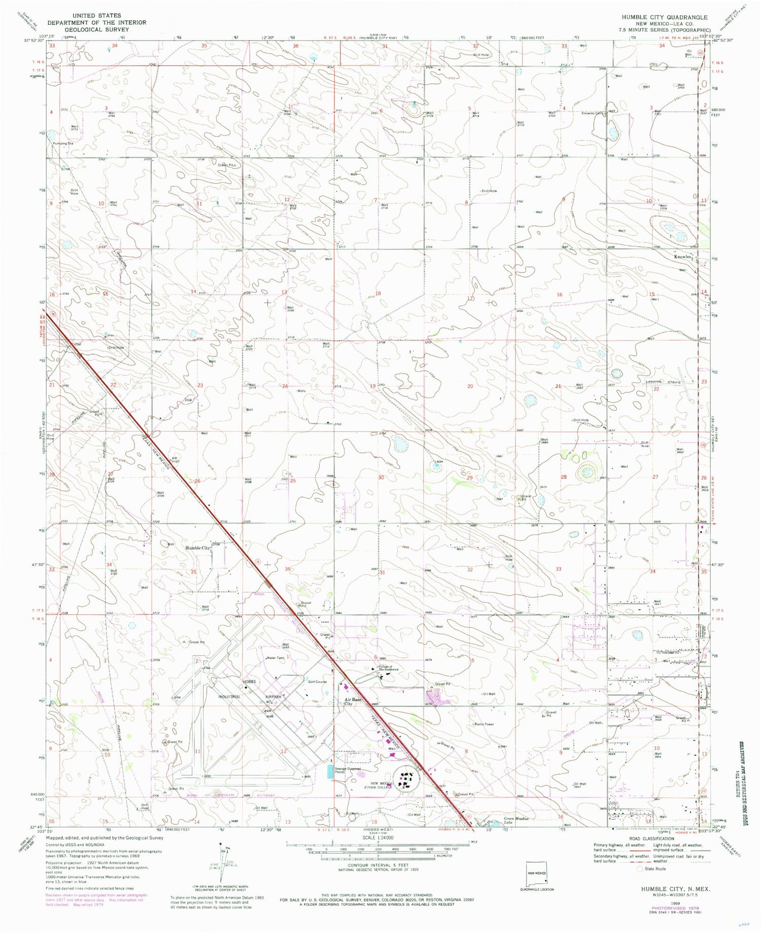Classic USGS Humble City New Mexico 7.5'x7.5' Topo Map Image