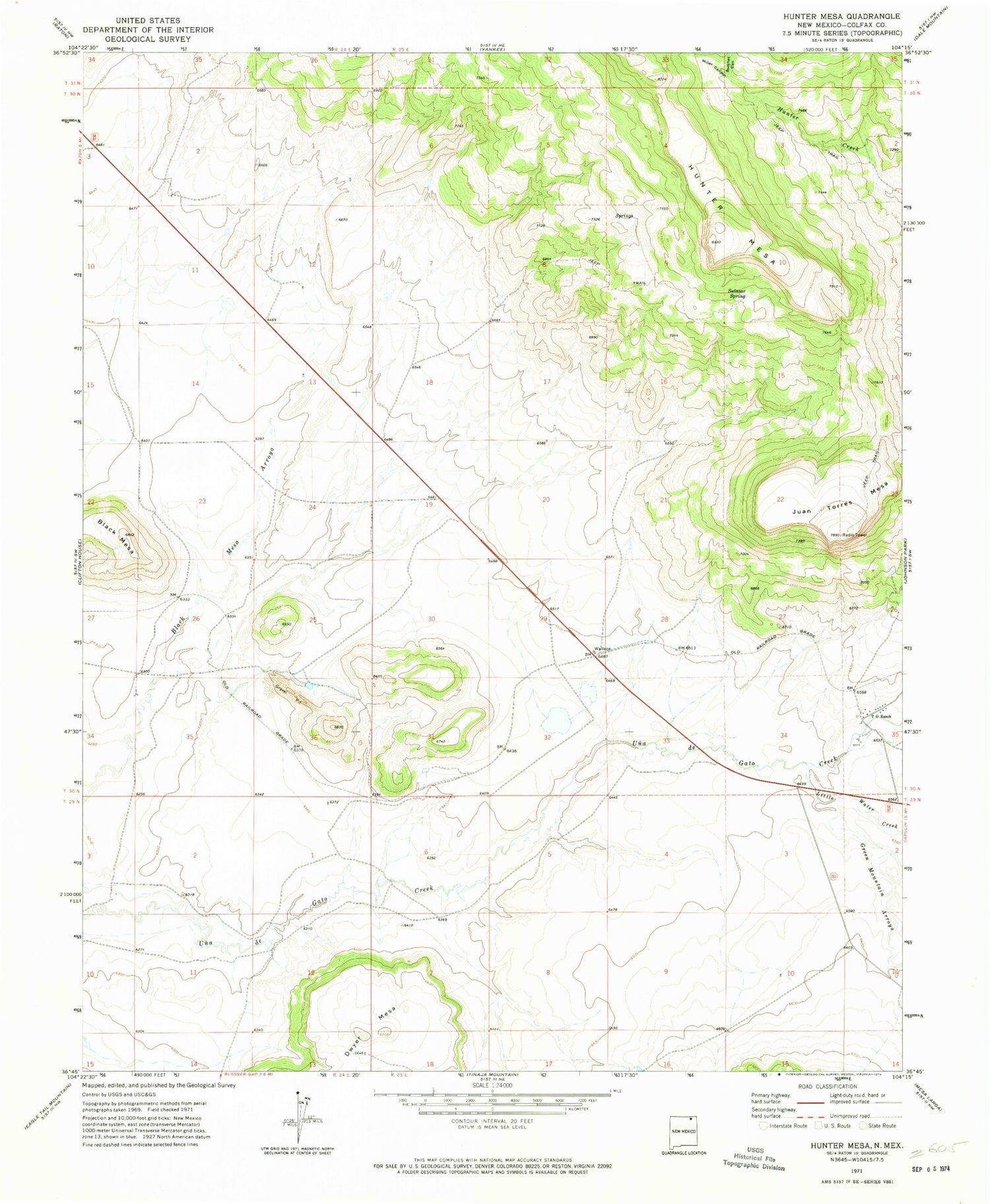 Classic USGS Hunter Mesa New Mexico 7.5'x7.5' Topo Map Image