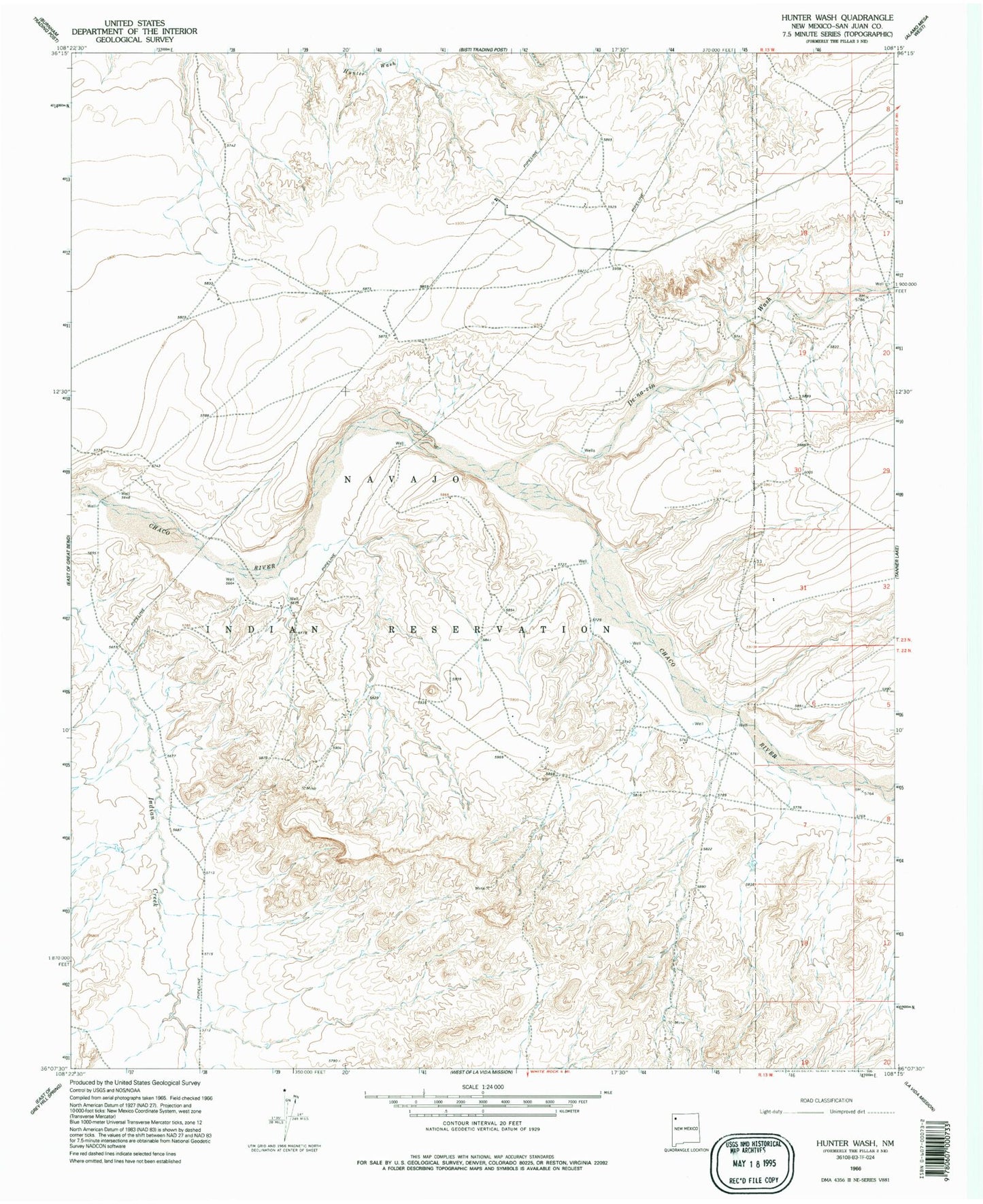 Classic USGS Hunter Wash New Mexico 7.5'x7.5' Topo Map Image