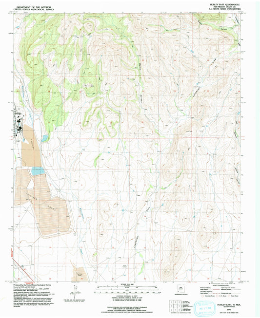 Classic USGS Hurley East New Mexico 7.5'x7.5' Topo Map Image
