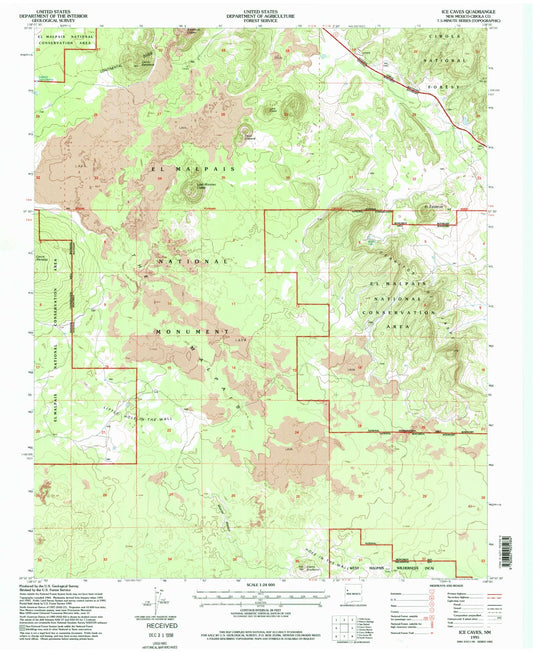 Classic USGS Ice Caves New Mexico 7.5'x7.5' Topo Map Image