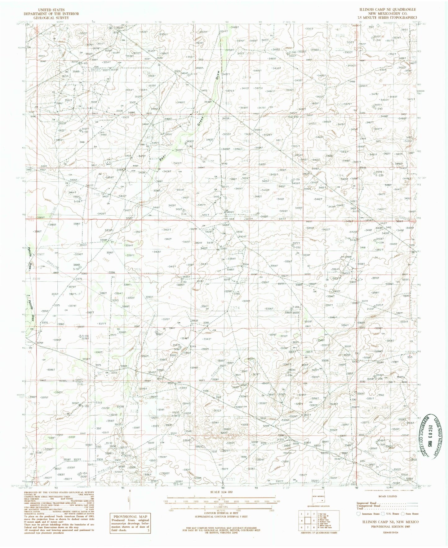 Classic USGS Illinois Camp NE New Mexico 7.5'x7.5' Topo Map Image