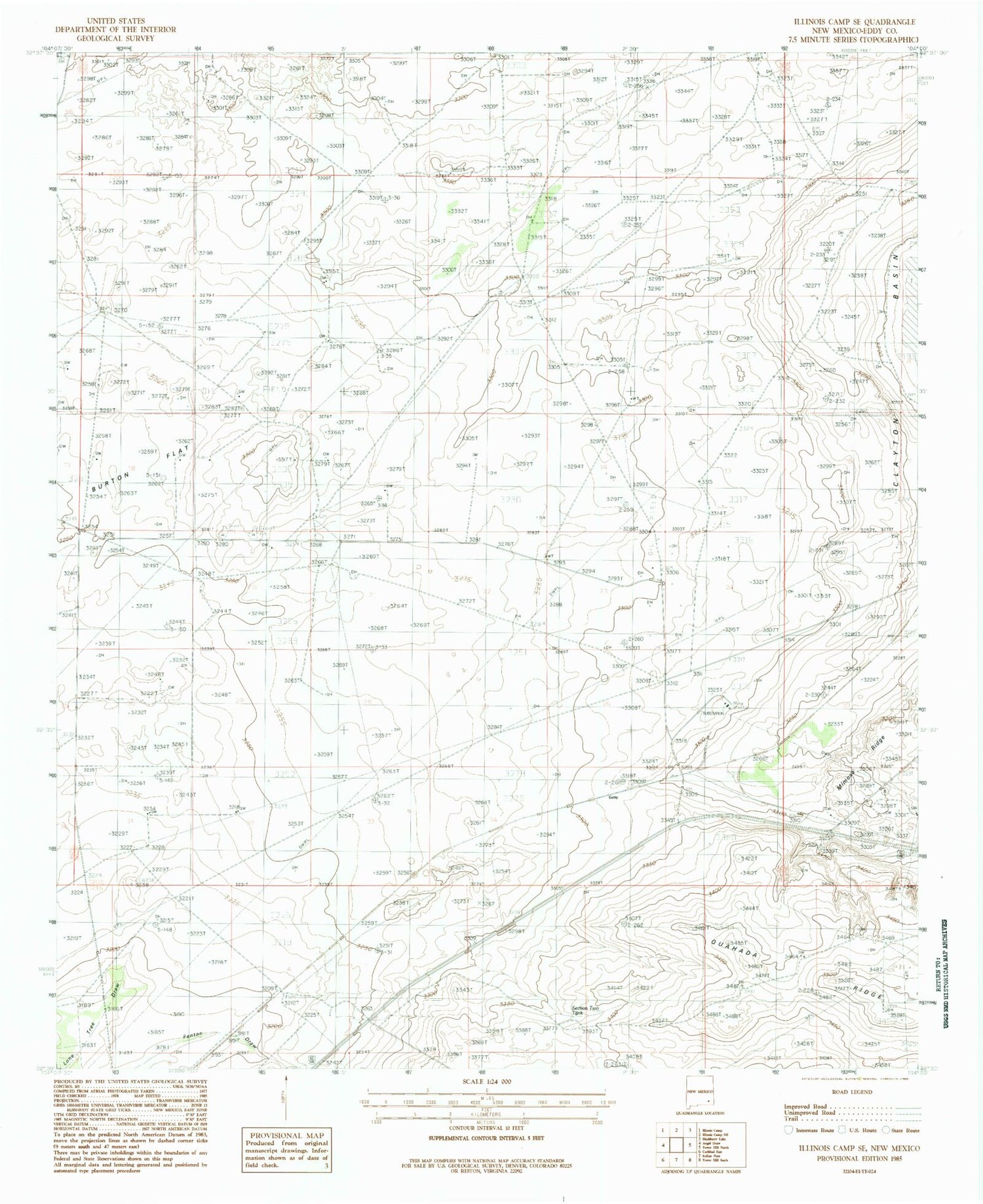 Classic USGS Illinois Camp SE New Mexico 7.5'x7.5' Topo Map Image