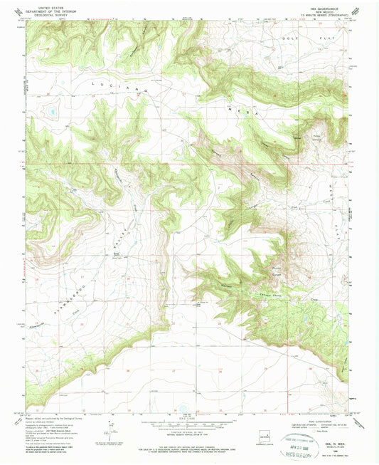 Classic USGS Ima New Mexico 7.5'x7.5' Topo Map Image