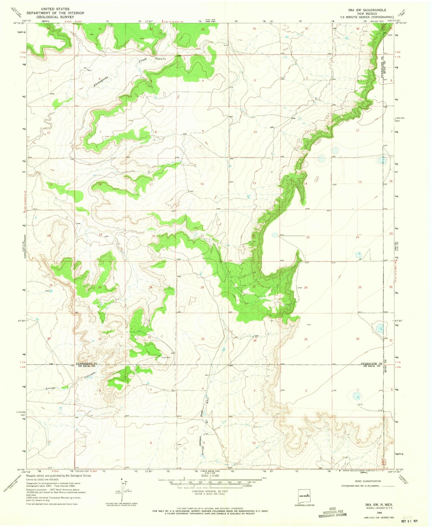 Classic USGS Ima SW New Mexico 7.5'x7.5' Topo Map Image