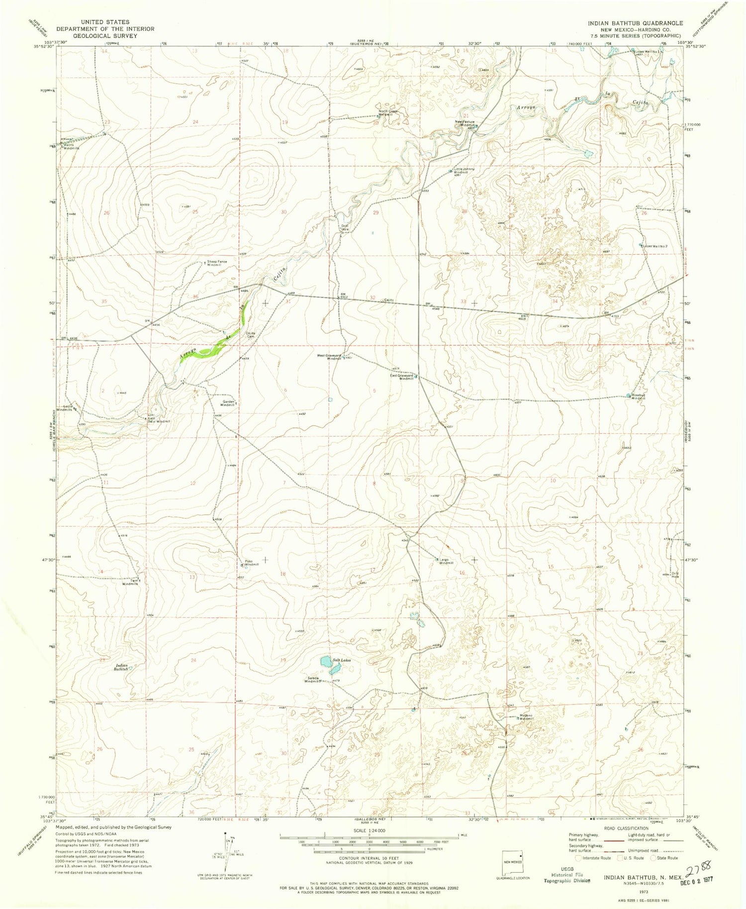 Classic USGS Indian Bathtub New Mexico 7.5'x7.5' Topo Map Image