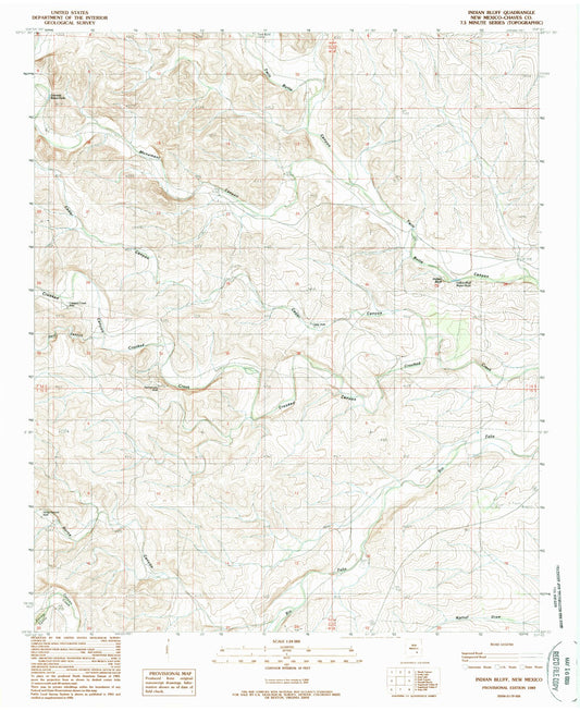 Classic USGS Indian Bluff New Mexico 7.5'x7.5' Topo Map Image