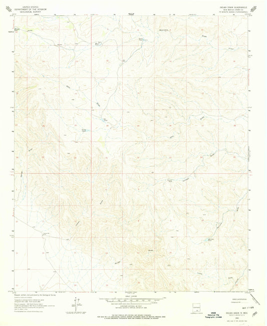 Classic USGS Indian Draw New Mexico 7.5'x7.5' Topo Map Image
