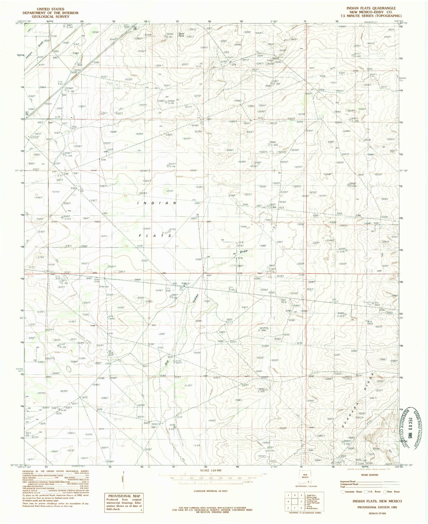 Classic USGS Indian Flats New Mexico 7.5'x7.5' Topo Map Image