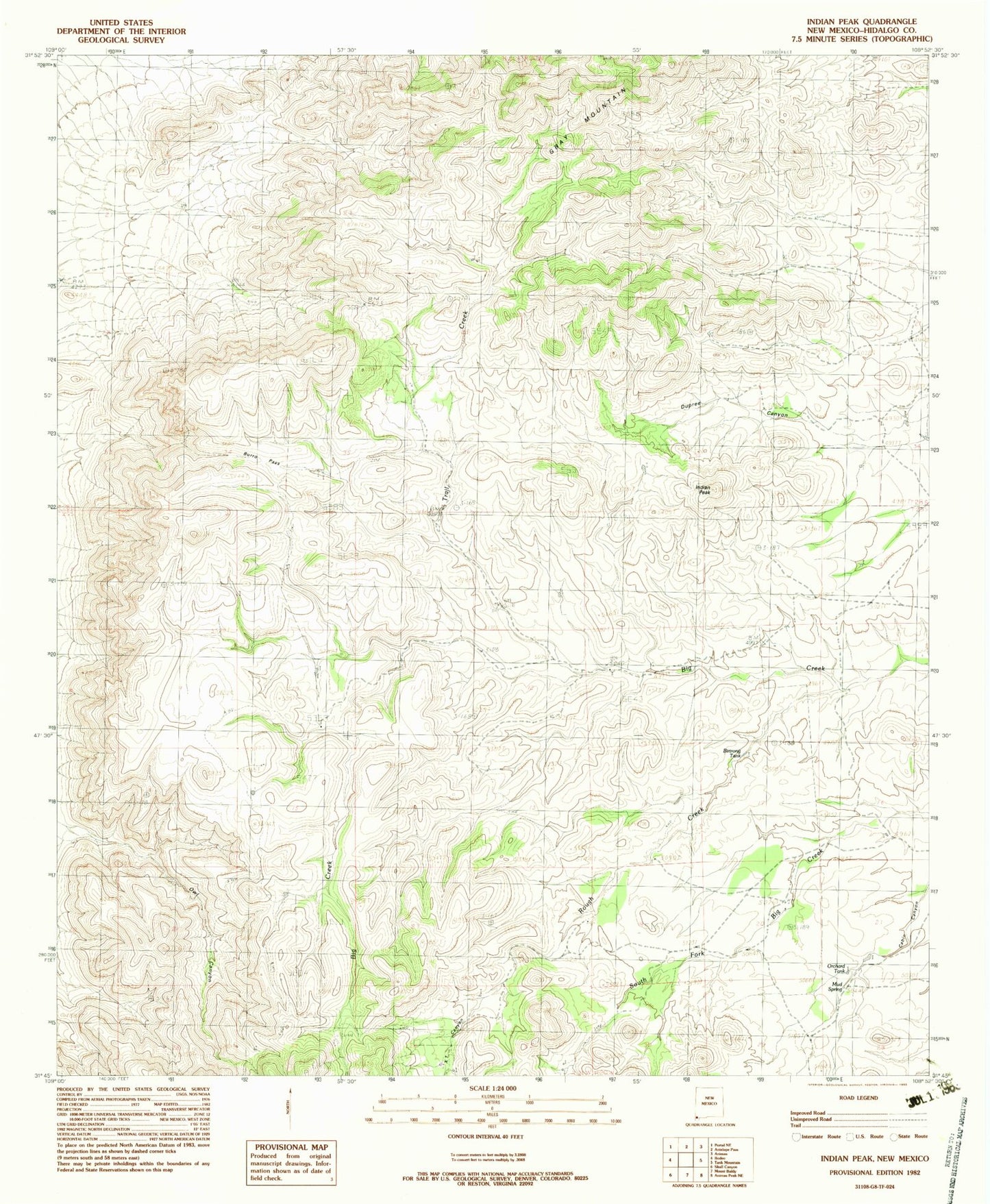 Classic USGS Indian Peak New Mexico 7.5'x7.5' Topo Map Image
