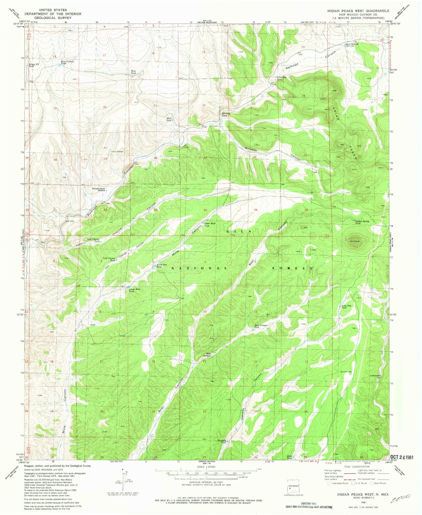 Classic USGS Indian Peaks West New Mexico 7.5'x7.5' Topo Map Image
