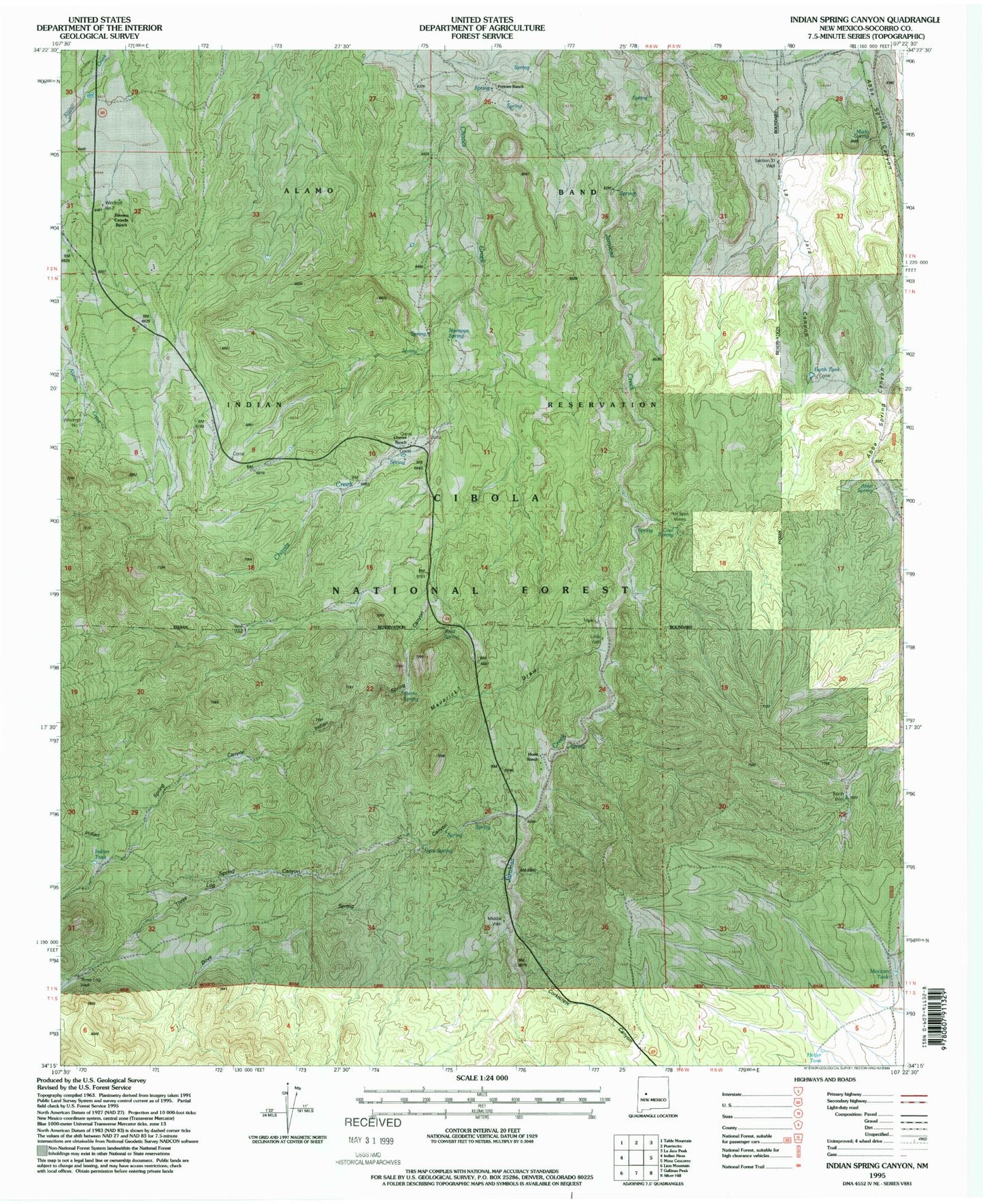 Classic USGS Indian Spring Canyon New Mexico 7.5'x7.5' Topo Map Image