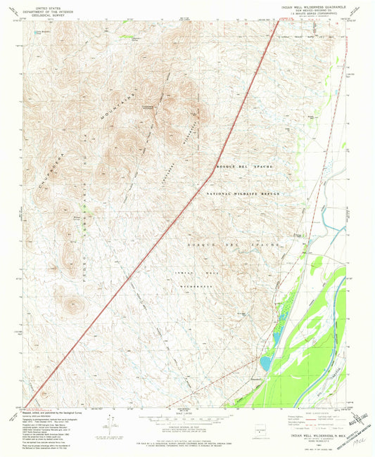 Classic USGS Indian Well Wilderness New Mexico 7.5'x7.5' Topo Map Image