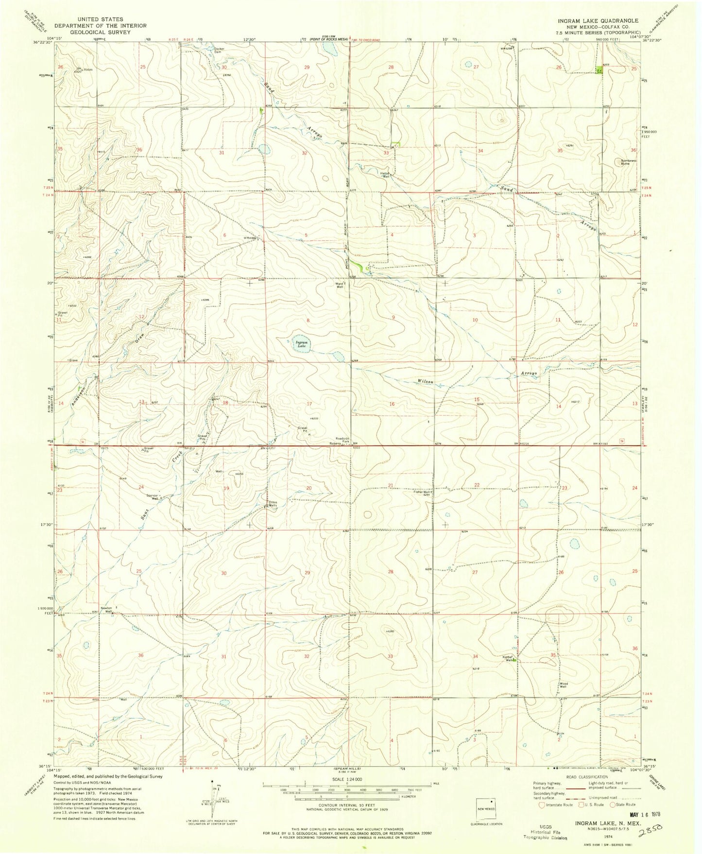 Classic USGS Ingram Lake New Mexico 7.5'x7.5' Topo Map Image
