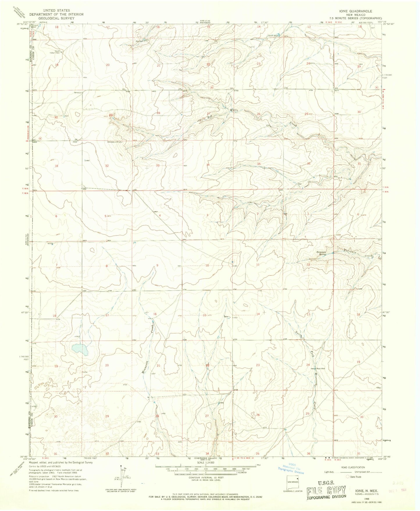 Classic USGS Ione New Mexico 7.5'x7.5' Topo Map Image