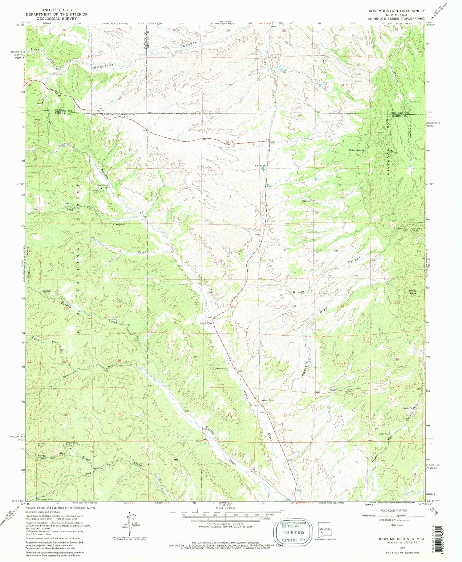 Classic USGS Iron Mountain New Mexico 7.5'x7.5' Topo Map Image