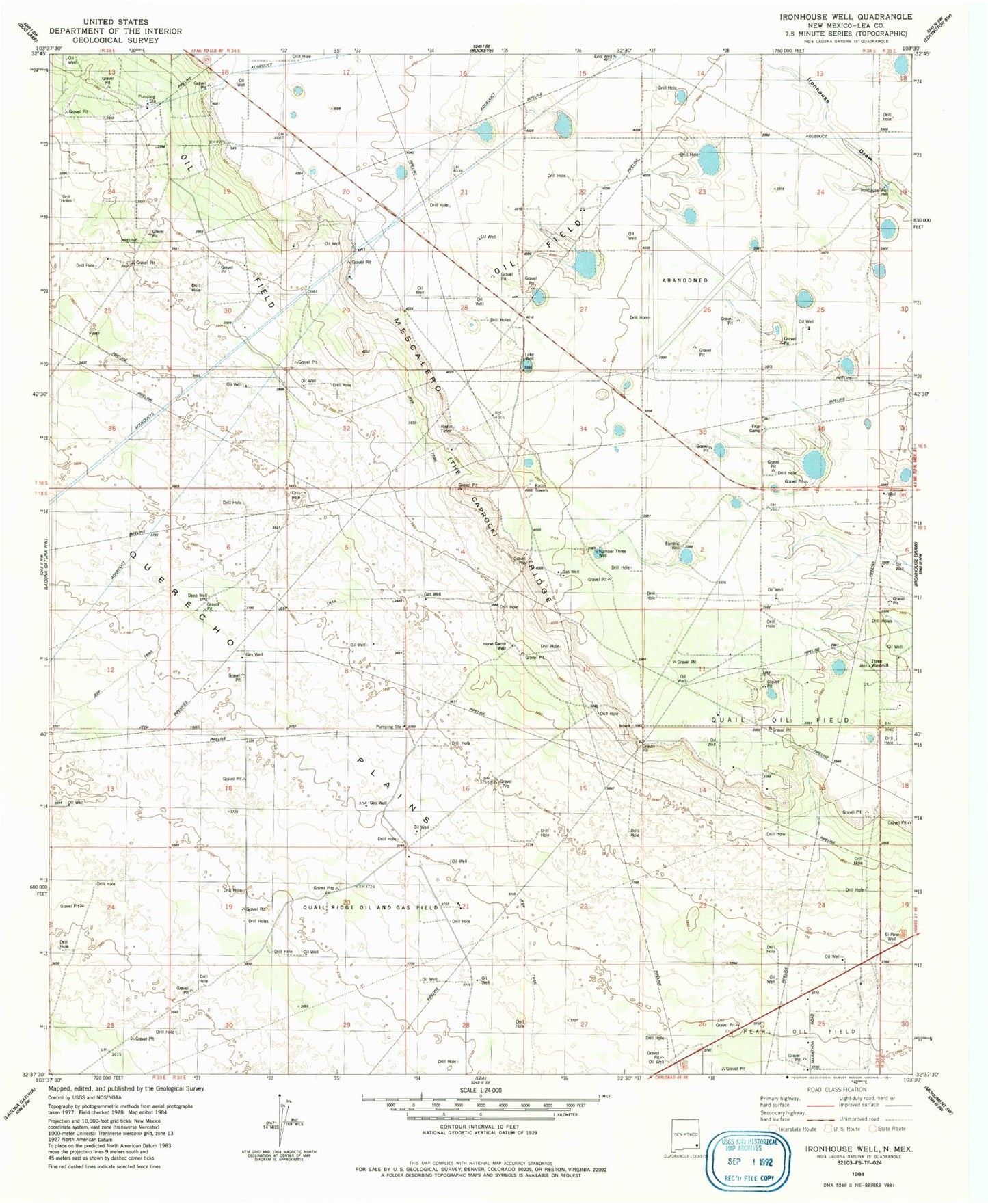 Classic USGS Ironhouse Well New Mexico 7.5'x7.5' Topo Map Image