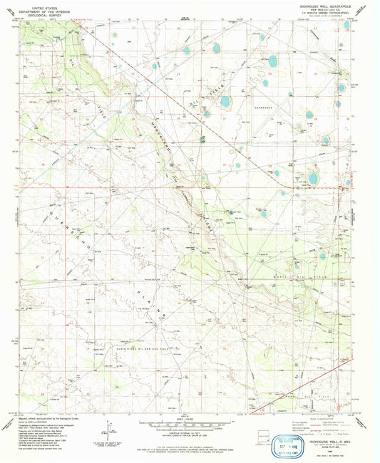 Classic USGS Ironhouse Well New Mexico 7.5'x7.5' Topo Map Image