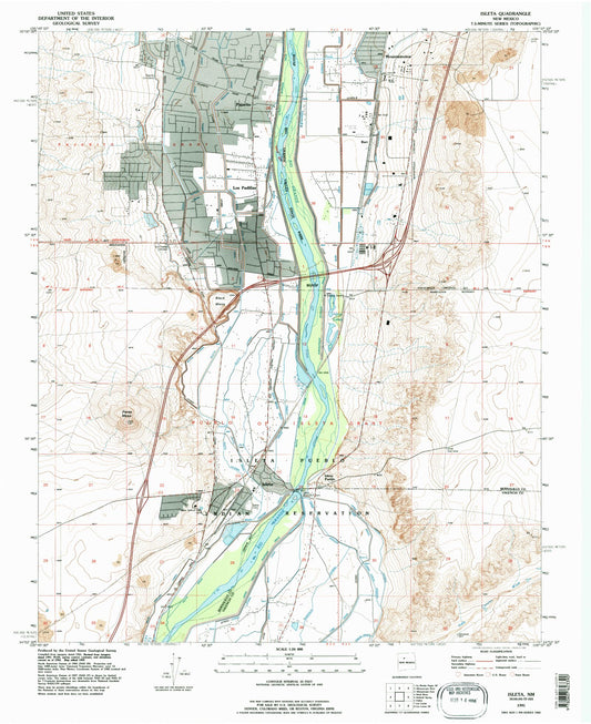 Classic USGS Isleta New Mexico 7.5'x7.5' Topo Map Image