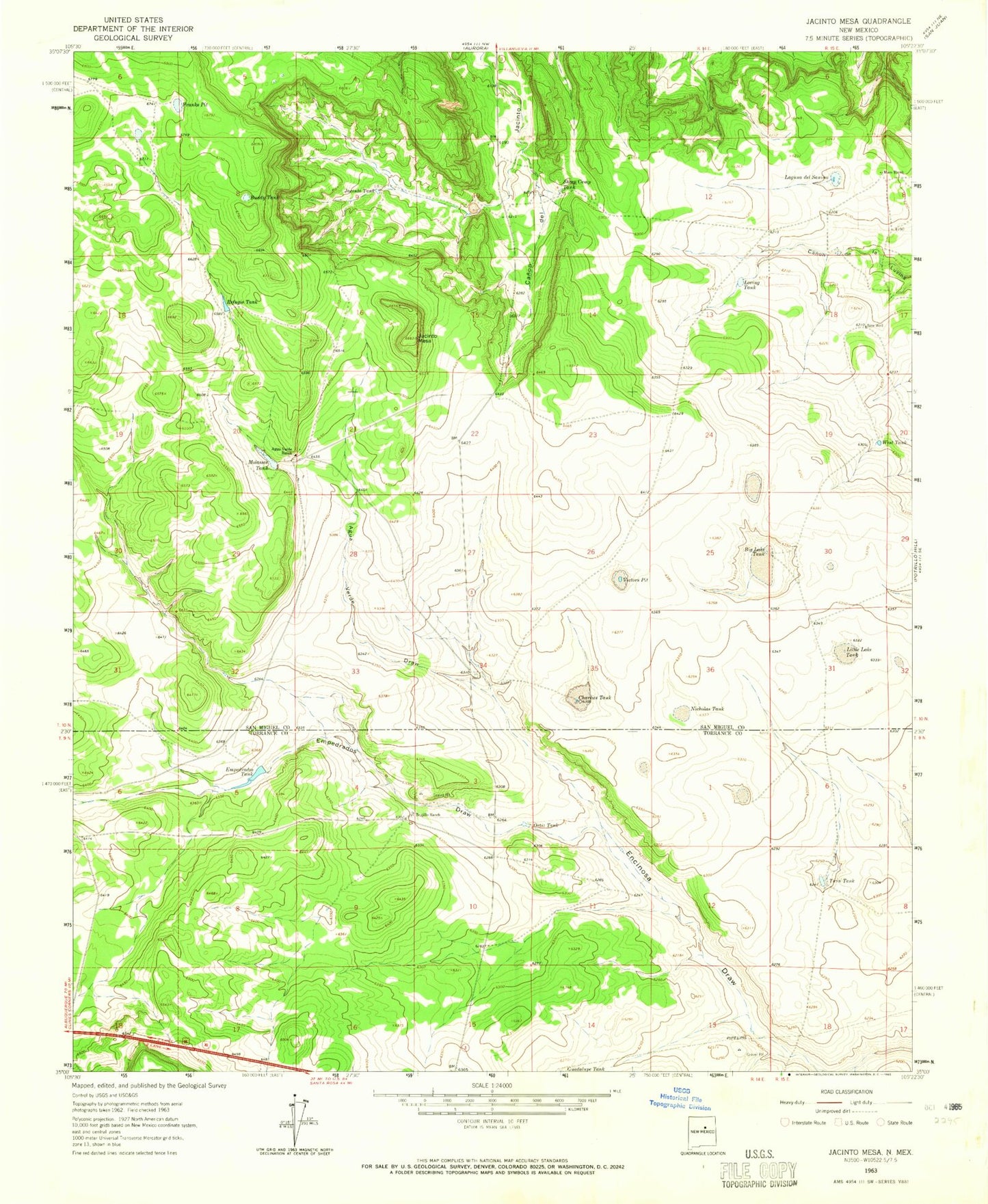 Classic USGS Jacinto Mesa New Mexico 7.5'x7.5' Topo Map Image