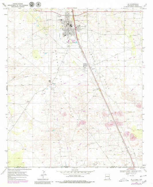 Classic USGS Jal New Mexico 7.5'x7.5' Topo Map Image