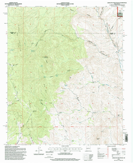 Classic USGS Jaralosa Mountain New Mexico 7.5'x7.5' Topo Map Image