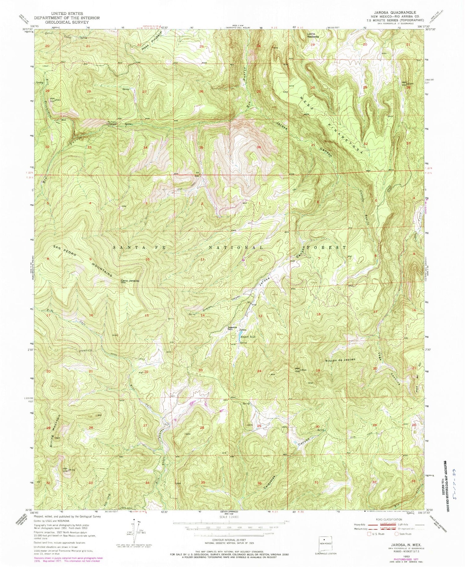Classic USGS Jarosa New Mexico 7.5'x7.5' Topo Map Image