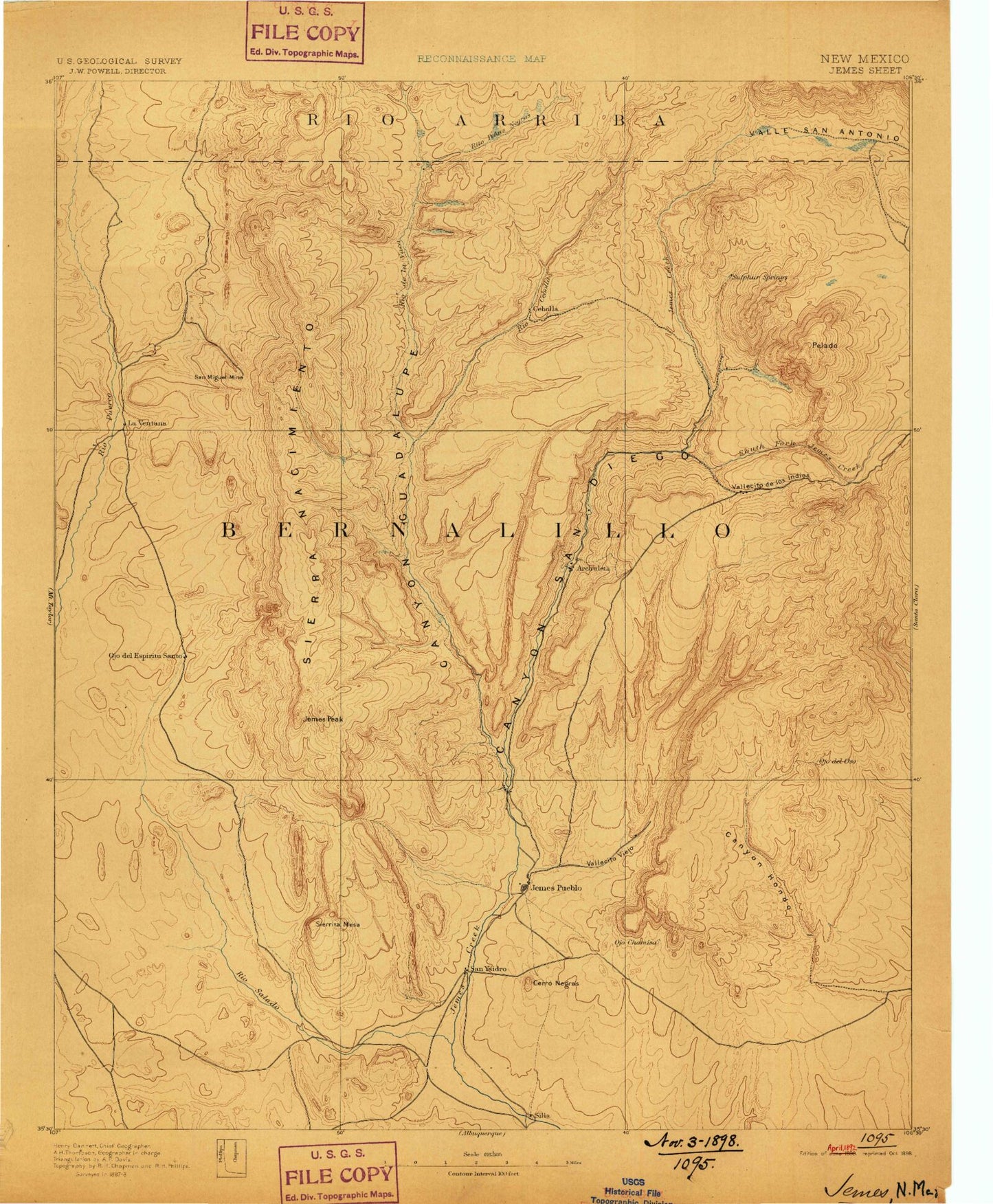 Historic 1890 Jemez New Mexico 30'x30' Topo Map Image