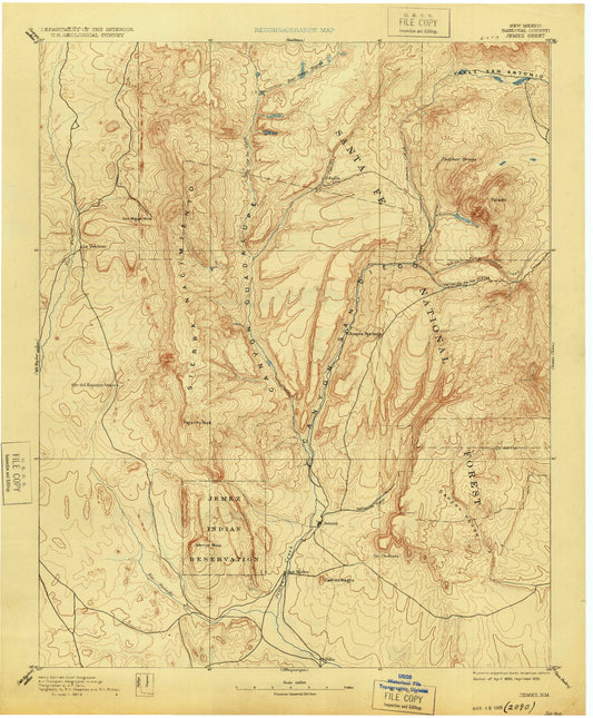 Historic 1892 Jemez New Mexico 30'x30' Topo Map Image