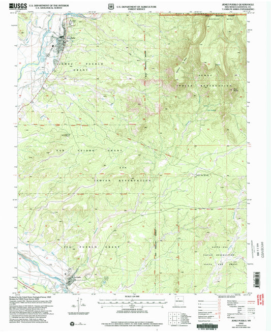 Classic USGS Jemez Pueblo New Mexico 7.5'x7.5' Topo Map Image