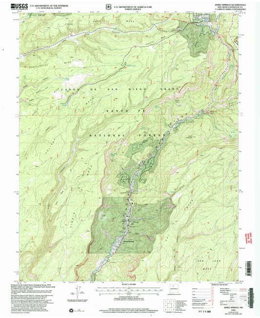 Classic USGS Jemez Springs New Mexico 7.5'x7.5' Topo Map Image