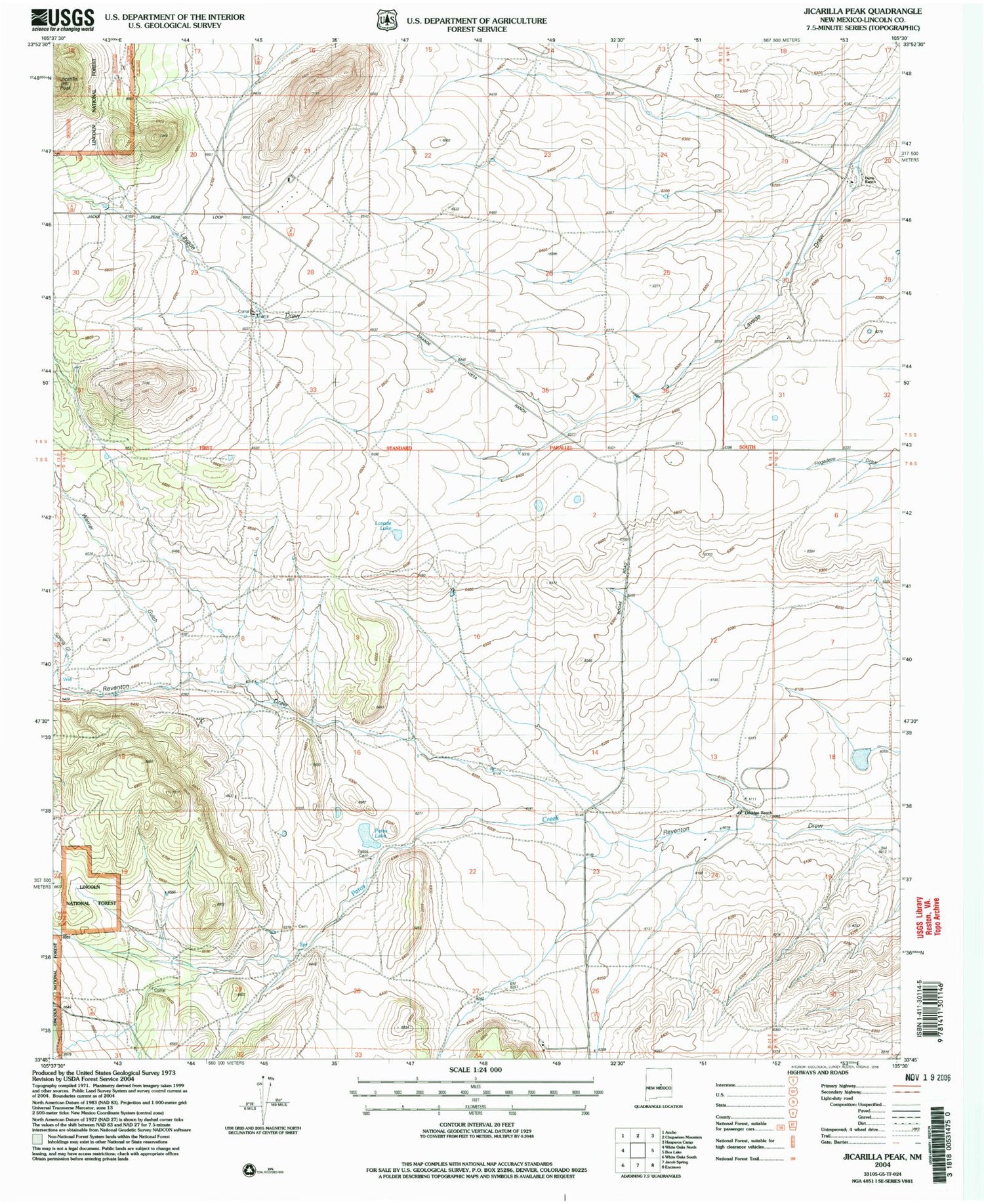 Classic USGS Jicarilla Peak New Mexico 7.5'x7.5' Topo Map Image