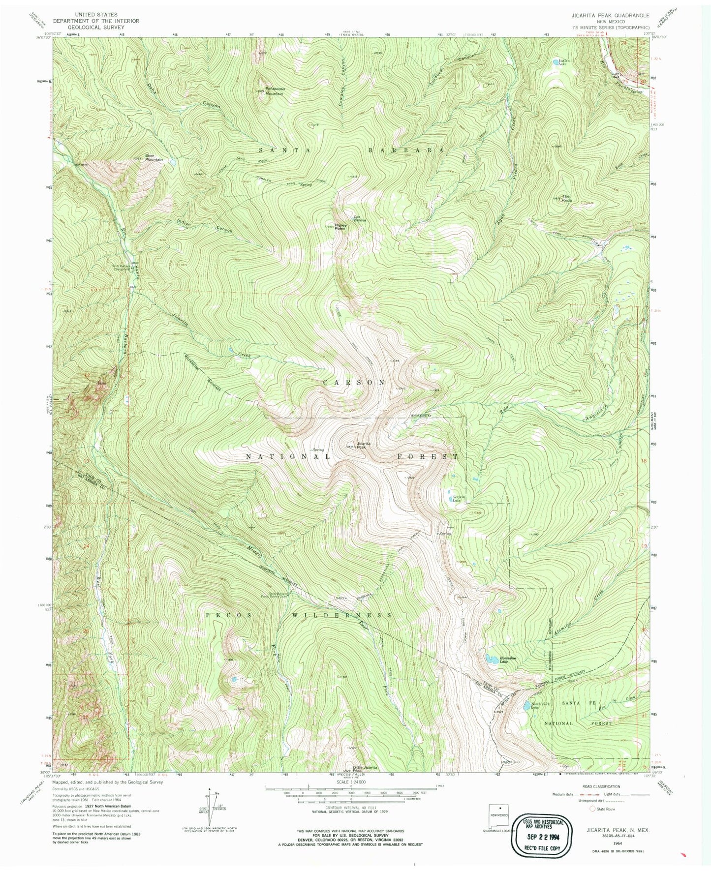 Classic USGS Jicarita Peak New Mexico 7.5'x7.5' Topo Map Image