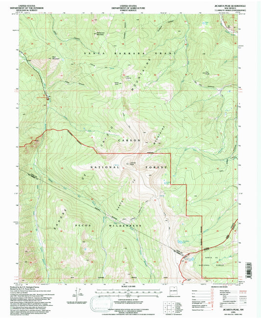 Classic USGS Jicarita Peak New Mexico 7.5'x7.5' Topo Map Image