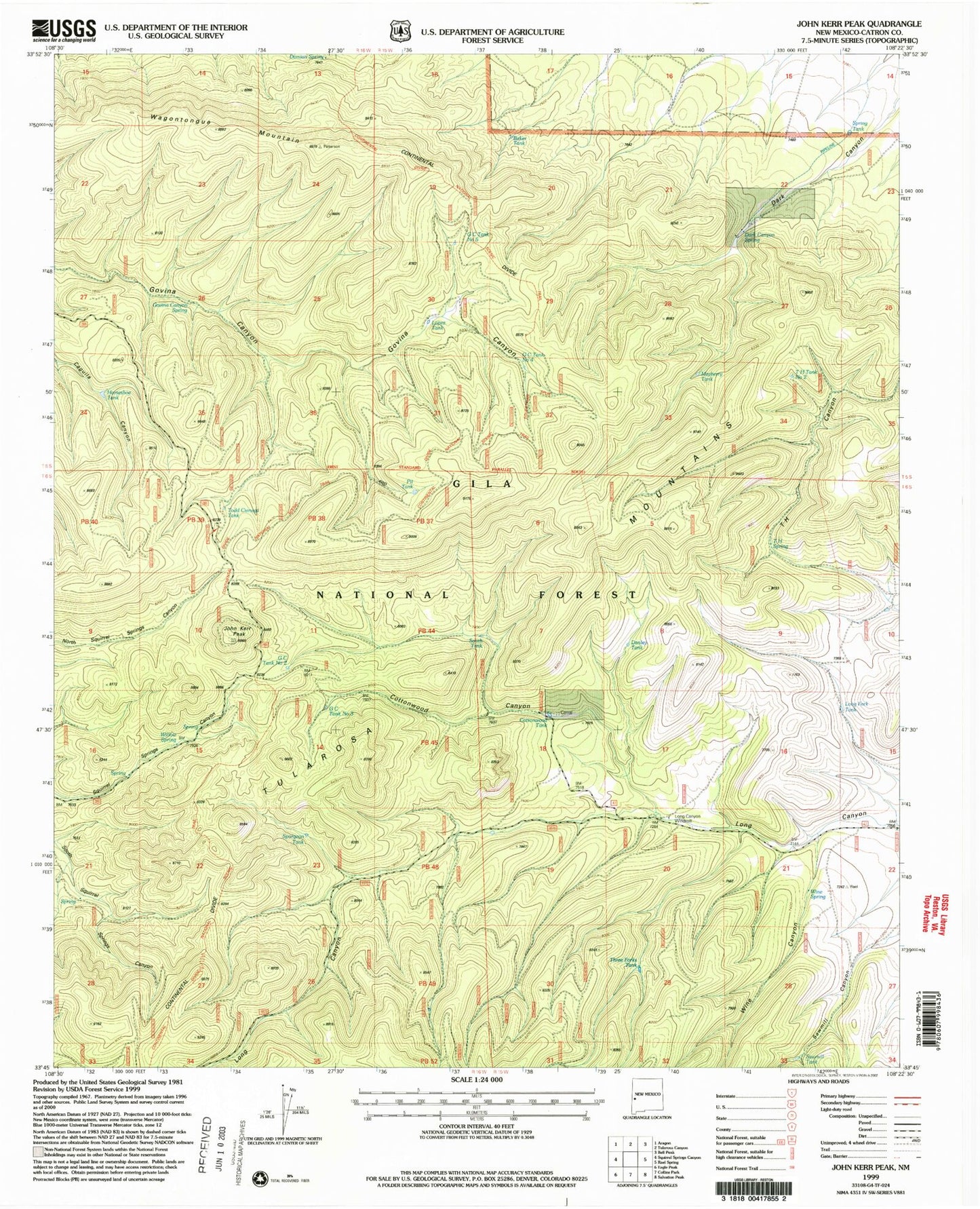 Classic USGS John Kerr Peak New Mexico 7.5'x7.5' Topo Map Image