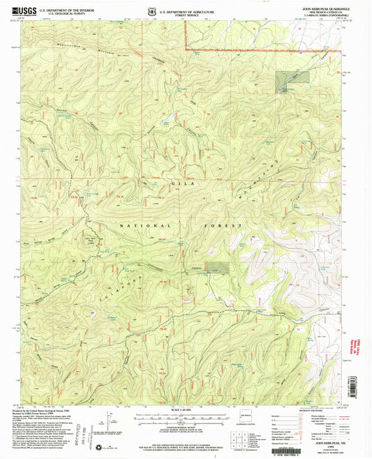 Classic USGS John Kerr Peak New Mexico 7.5'x7.5' Topo Map Image