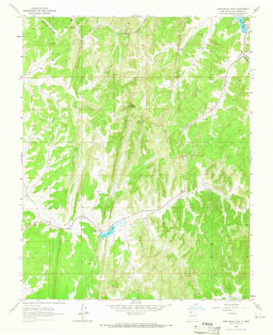 Classic USGS John Mills Lake New Mexico 7.5'x7.5' Topo Map Image