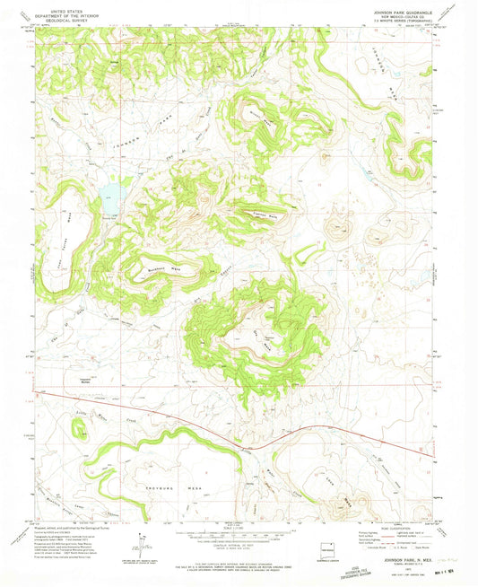 Classic USGS Johnson Park New Mexico 7.5'x7.5' Topo Map Image