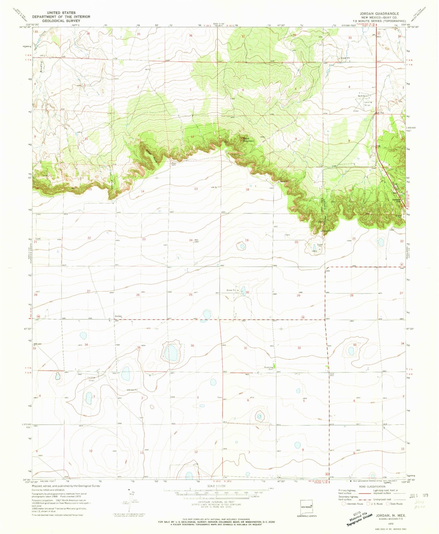 Classic USGS Jordan New Mexico 7.5'x7.5' Topo Map Image