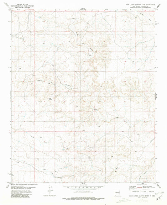 Classic USGS Juan Largo Canyon East New Mexico 7.5'x7.5' Topo Map Image