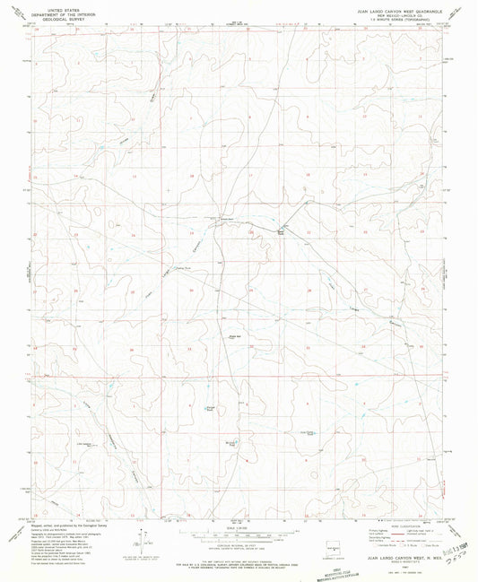 Classic USGS Juan Largo Canyon West New Mexico 7.5'x7.5' Topo Map Image